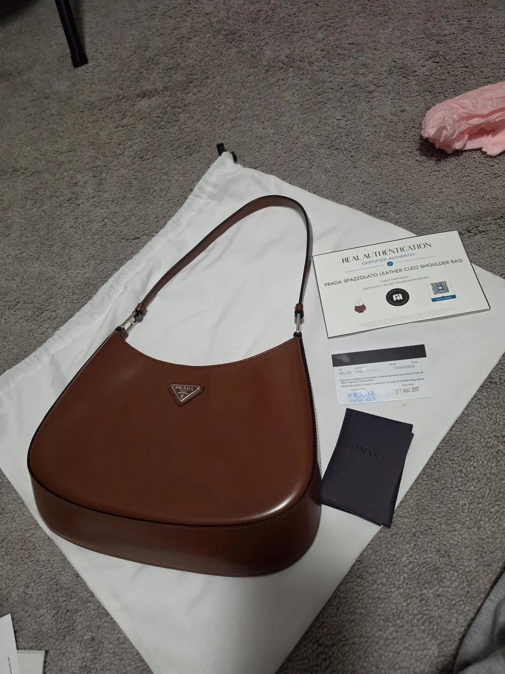 Prada Spazzolato, Cleo  Brown Leather Shoulder Bag - Sleek Hobo Style